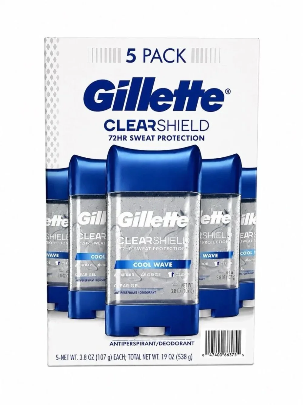 Gillette Cool Wave Clearshield Gel Men Deodorant 72HR Protection 3.8 oz Set 5
